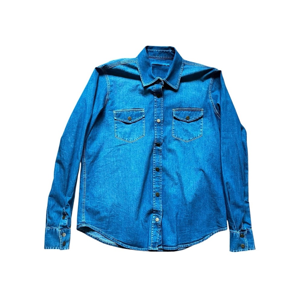 J. McLaughlin Chambray Denim Button Down Long Sleeve Snap Shirt, Size XS